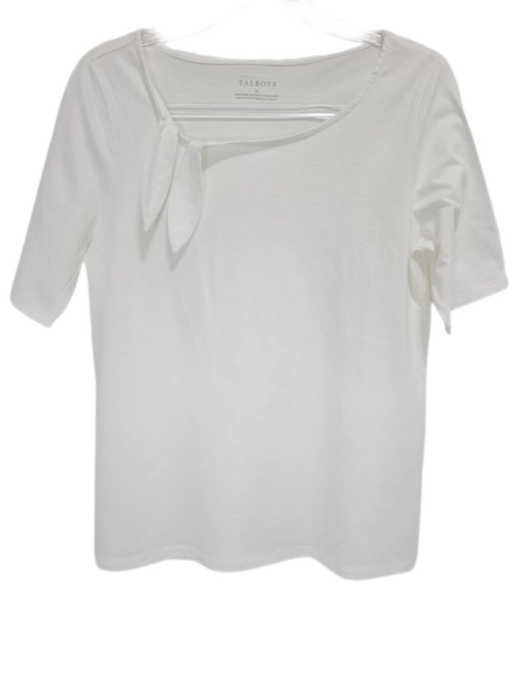 1451 Talbots Pima Cotton Cute Tie Neck Short Sleeve Top Sz.M Womens